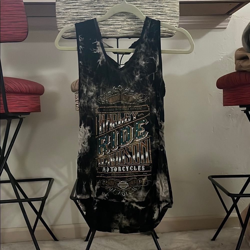 Harley-Davidson Women's Black and Green Tank Top
